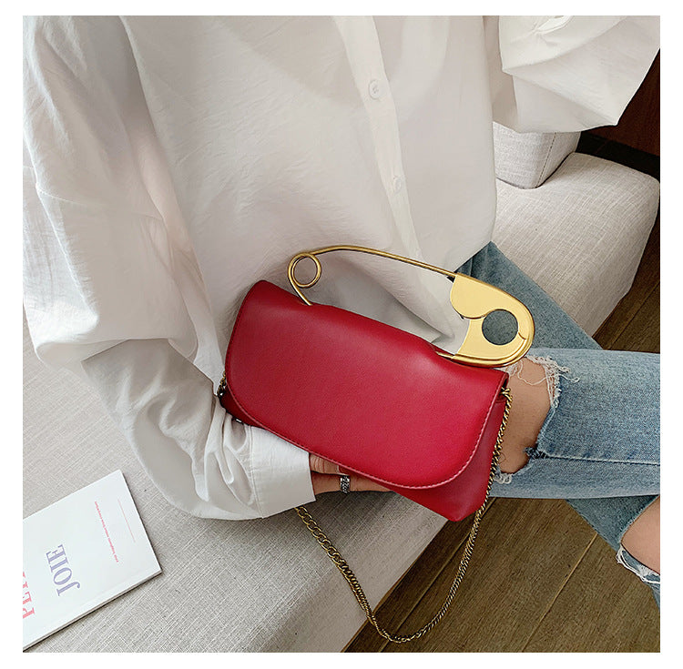 Ladies Personality Fashion Pin Top Handle Purse Leather Women Handbag Pi-Mart