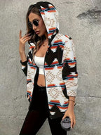 Modern Women Geometric Zip-Up Sherpa Jacket With Hood And Pockets Stylish Winter Jacket Stevvex