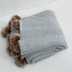 Vintage Chunky Knit Throw Blanket with Pom-pom Embellishment, Space Theme, All Seasons Polyester Cover, Knitted Casual Office Living Room Bedroom Nap Sofa Bed End Blanket 1PC Lootquake LLC
