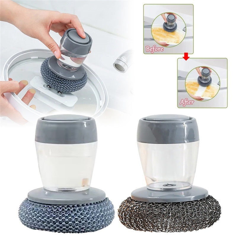 Kitchen Soap Dispensing Palm Brush Cleaner Push-type Brush Kitchen Detergent Tools Pi-Mart