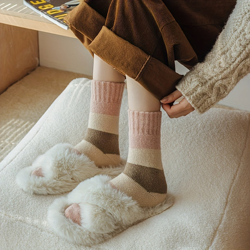 4 Pairs Thickened Socks, Warm & Comfy Terry Mid Tube Socks, Women's Stockings & Hosiery Lootquake LLC
