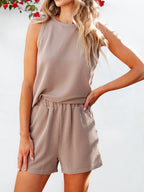 Round Neck Sleeveless Top and Shorts Set