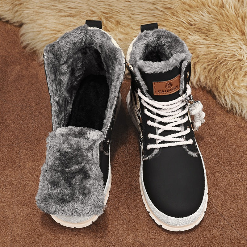 Men's Print Boots Autumn And Winter High-top British Style Comfy Breathable Casual Flat Shoes Outdoor Walking Running Boots Pi-Mart