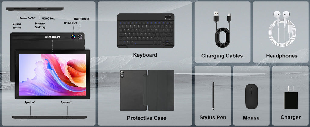A10L 10 Inch Android Tablet 12GB RAM 64GB ROM IPS HD Touch Screen with Keyboard Case Mouse Stylus 8 in 1 Tablet Kit Lootquake LLC