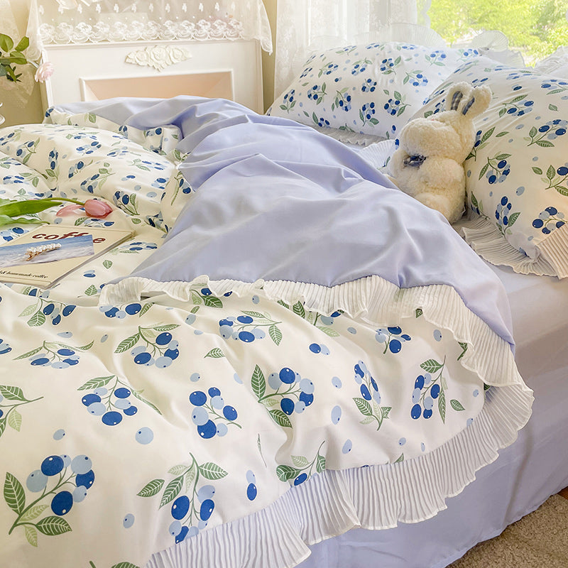 Washed Cotton Small Floral Quilt Cover, Four Piece Bed Sheet Set Pi-Mart