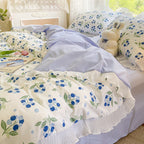 Washed Cotton Small Floral Quilt Cover, Four Piece Bed Sheet Set Pi-Mart