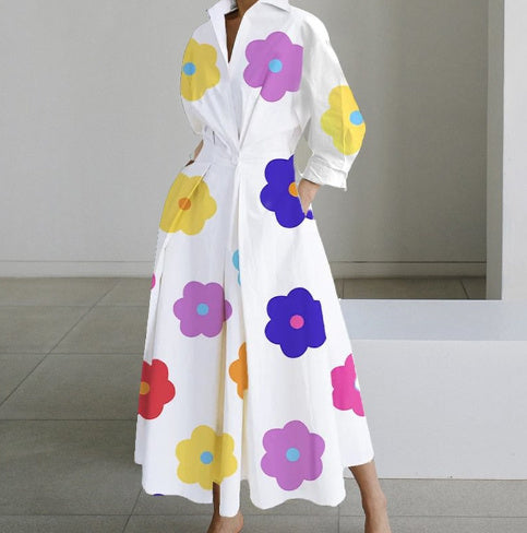 Long-sleeve Blouse Elastic Waist Swing Dress Pi-Mart