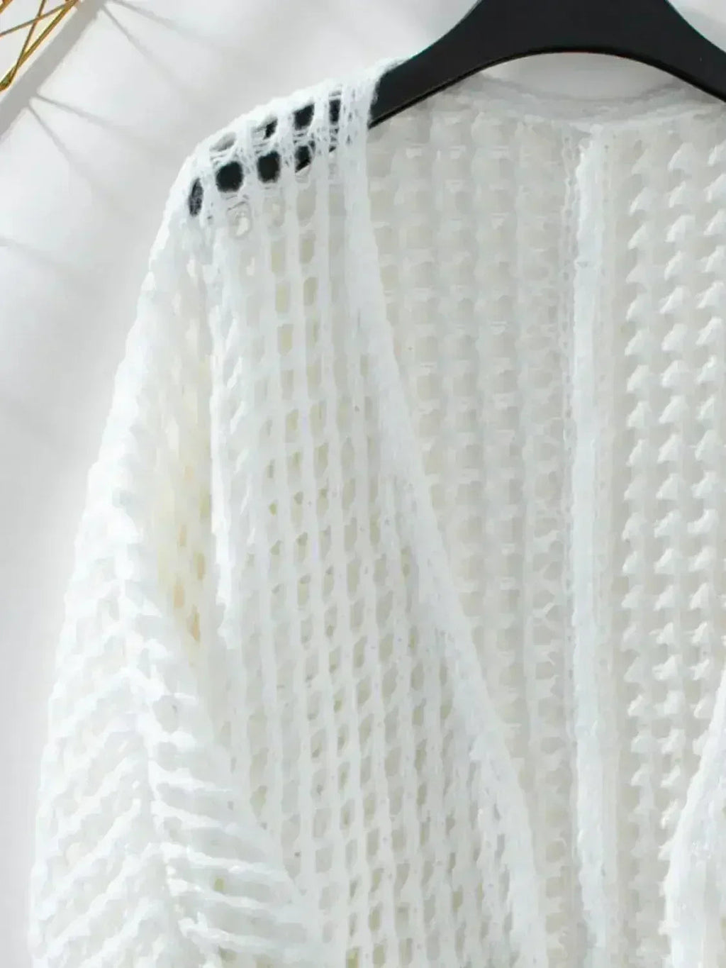 Openwork Open Front Long Sleeve Cardigan - SJB-DIAMOND ELITES