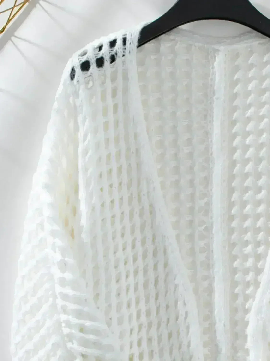 Openwork Open Front Long Sleeve Cardigan - SJB-DIAMOND ELITES
