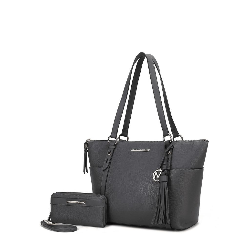 MKF Collection Women's Gloria Faux Leather Tote Bag and Wallet Set, 2-Piece, (Color Charcoal)