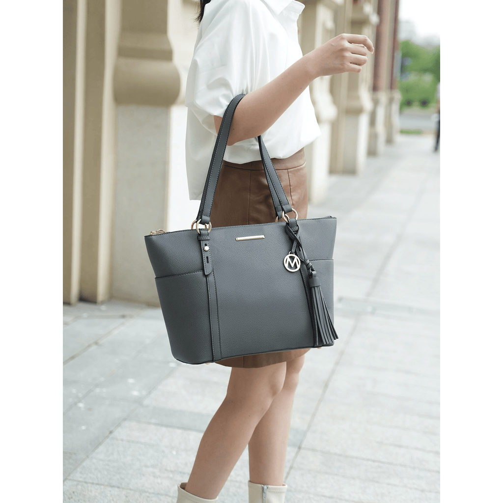 MKF Collection Women's Gloria Faux Leather Tote Bag and Wallet Set, 2-Piece, (Color Charcoal)