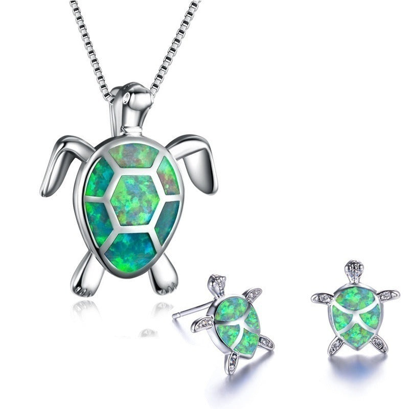 Fashion Turtle Simple Necklace Stud Earrings Set Pi-Mart
