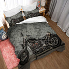 Dark Retro Motorcycle Quilt Cover Three-piece Set Pi-Mart