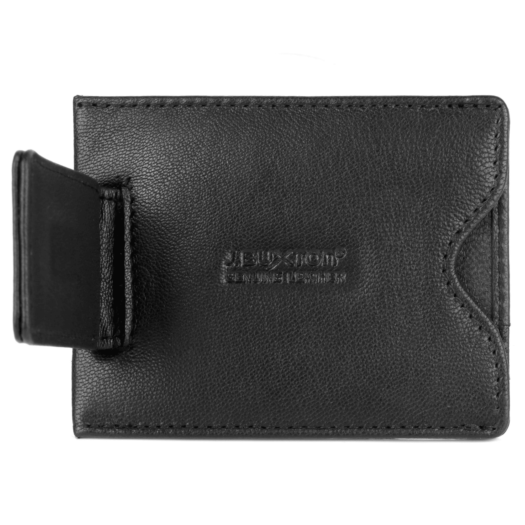 J. Buxton Men's Emblem Front Pocket Magnetic Money Clip Leather, Black