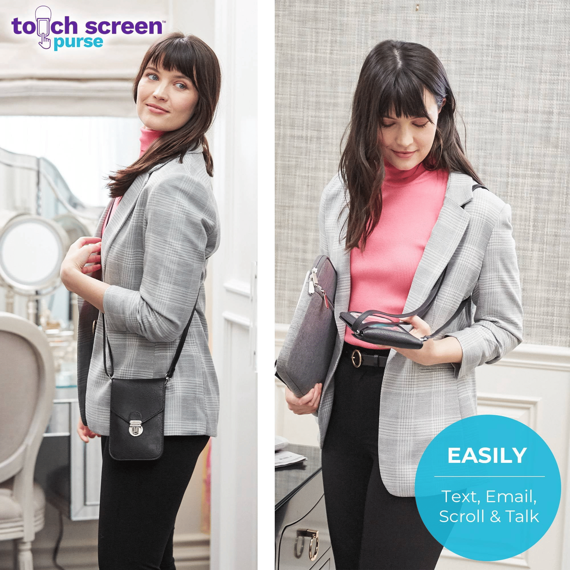 Touch Screen Purse by Lori Greiner Fits Most Smartphones ¨C Stylish Crossbody with Shoulder Strap -RFID Keeps Cash, Credit Cards, Phone Screens Safe EasyOptionXY LLC