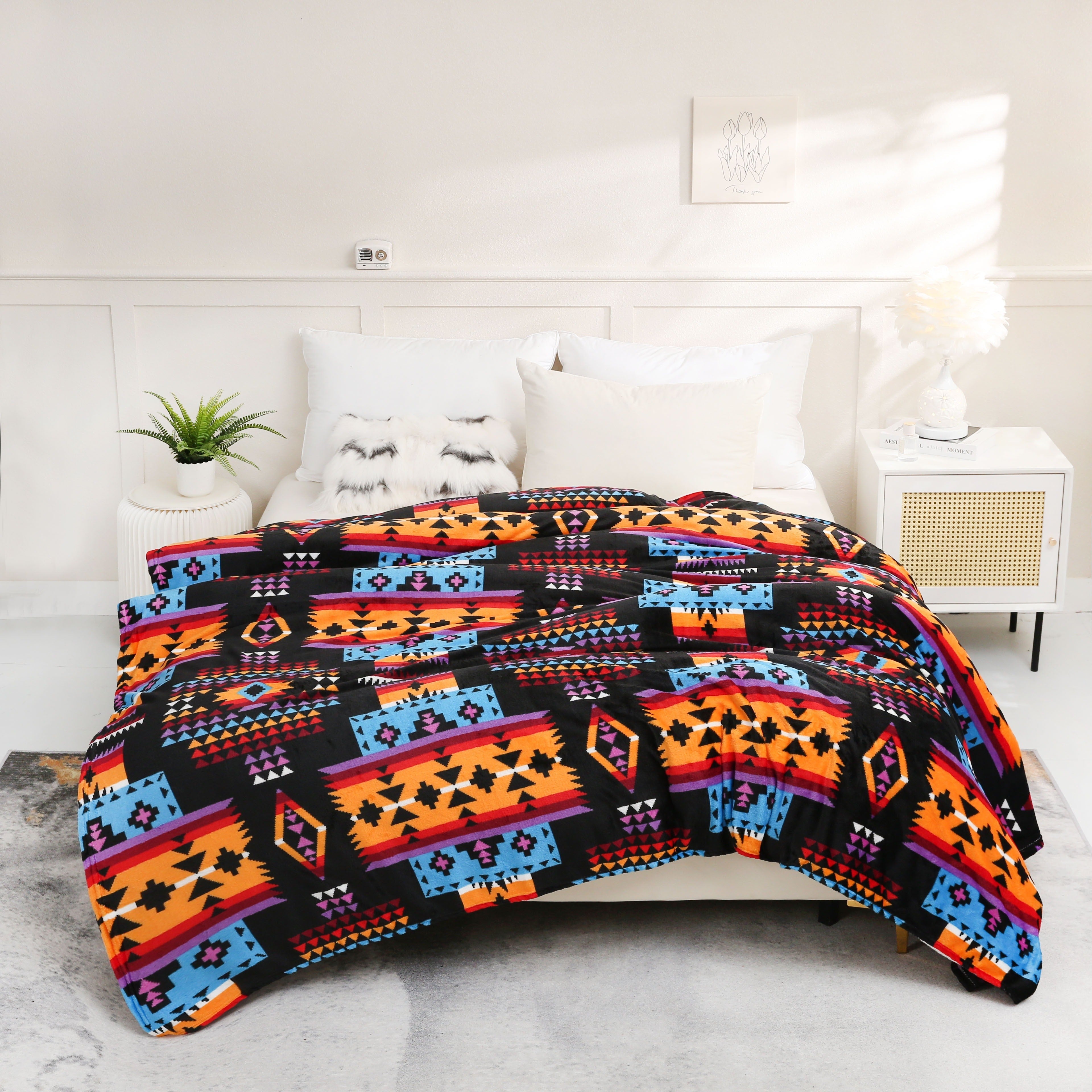 1pc Southwest Native American Flannel Polyester Throw Double-side Printed Blanket, Aztec Geometry Pattern Travel Couch Bed Blanket Plush Soft Lightweight Blanket For All Season Lootquake LLC