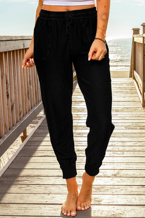 Black Elastic Waist Jogger Pants with Pockets - SJB-DIAMOND ELITES