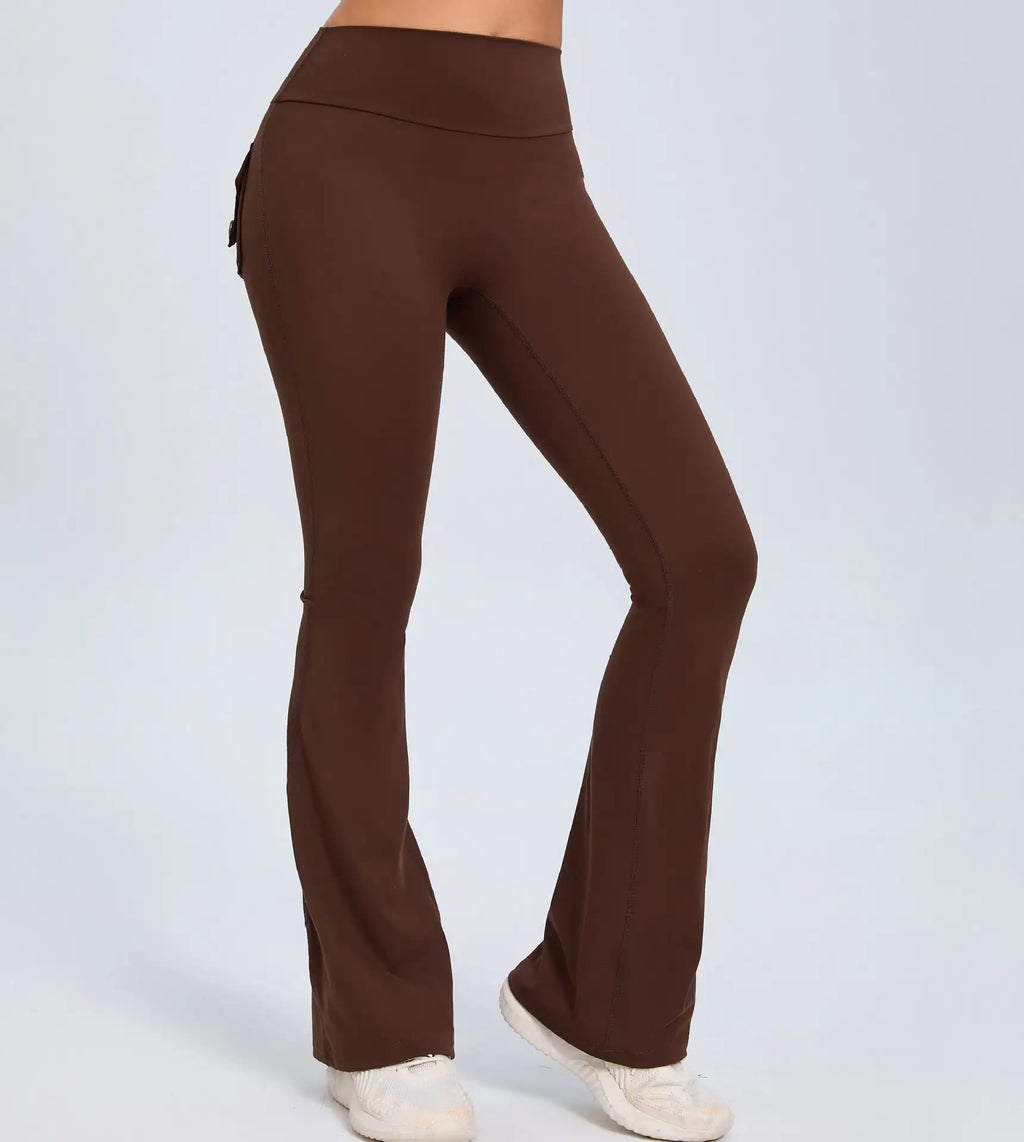 Yoga Fitness Flared Pants With Pockets Ins Fashion Slim High Waist Sports Trousers  Scrunch Butt Booty Workout Lifting Leggings - SJB-DIAMOND ELITES