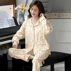 Elegant Women's Autumn And Winter Cotton-like Long Pajamas Two-piece Set Pi-Mart