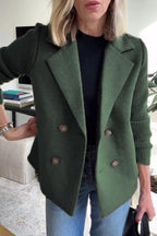 Double Breasted Lapel Jacket Fashion Knitted Sleeves Splicing Design Coat Outerwear Women's Clothing Pi-Mart