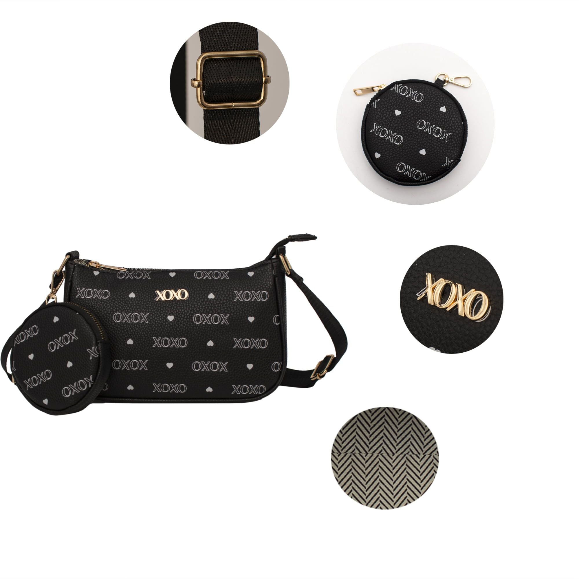 XOXO Medium Black Urban Heart Cross Body Handbag with Purse for Women. EasyOptionXY LLC