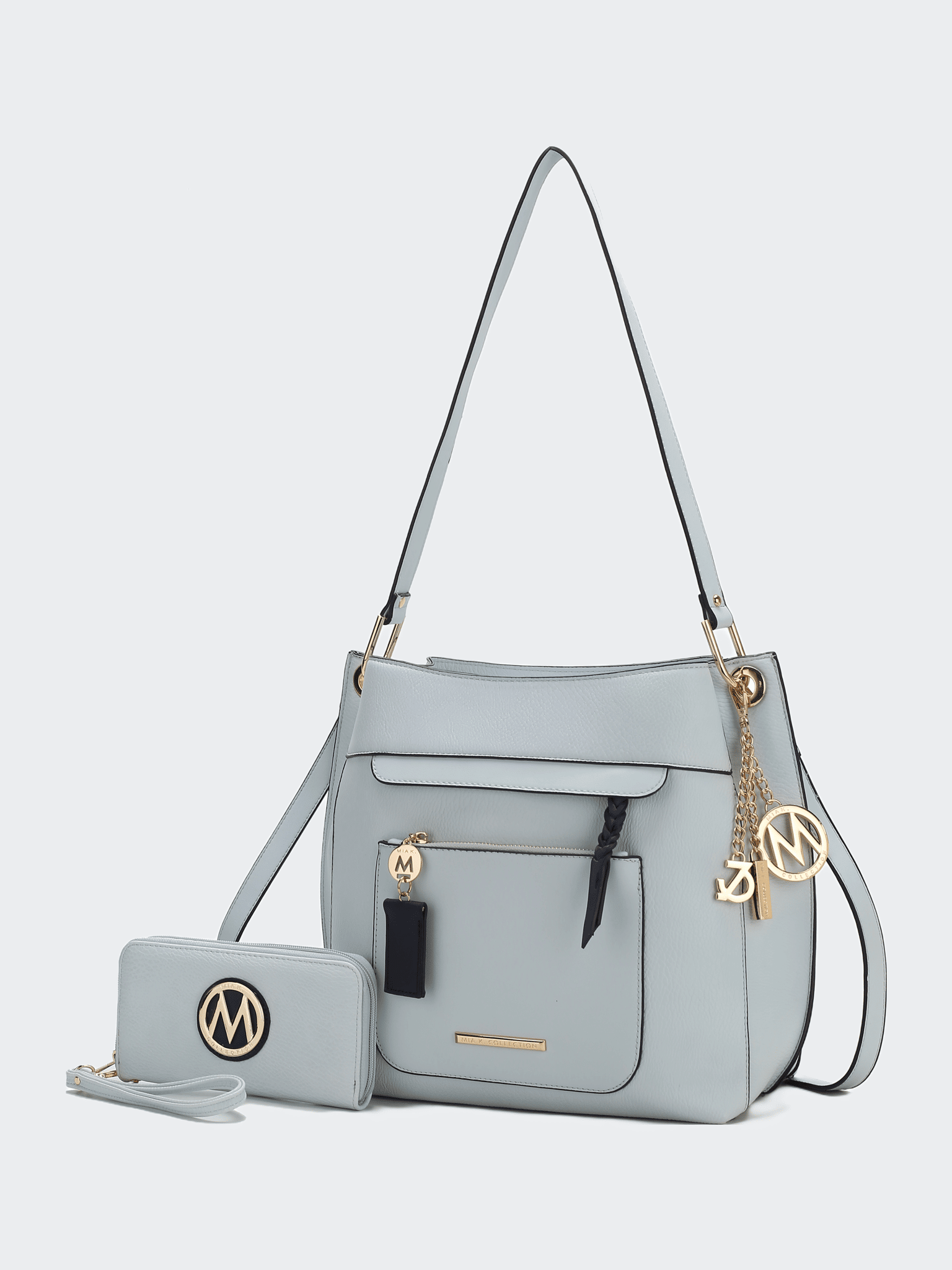 MKF Collection Shivani Vegan Leather Women's Hobo Handbag by Mia K with wallet ¨C 2 pieces (Color Light Blue) EasyOptionXY LLC