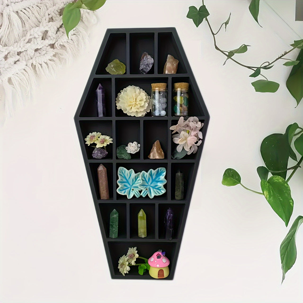 1pc Gothic Coffin Shape Storage Rack, Wooden Wall Mounted Storage Rack, Crystal Stone Storage Display Rack, Scented Candle Crystal Stone Organizer Display Holder, Wall Decor, Home Decor, Box,Cabinet,Rack for Outdoor Storage Lootquake LLC