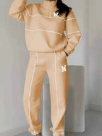 Full Size Striped Quarter Zip Top and Pants Set Plus Size THRIXINE