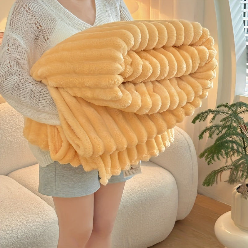 1pc Cozy Double-Sided 3D Rabbit Hair Blanket - Soft, Warm, and Fuzzy for Snuggling Up - Perfect for Office, Outdoor Camping, Sofa, and Gift Giving Lootquake LLC