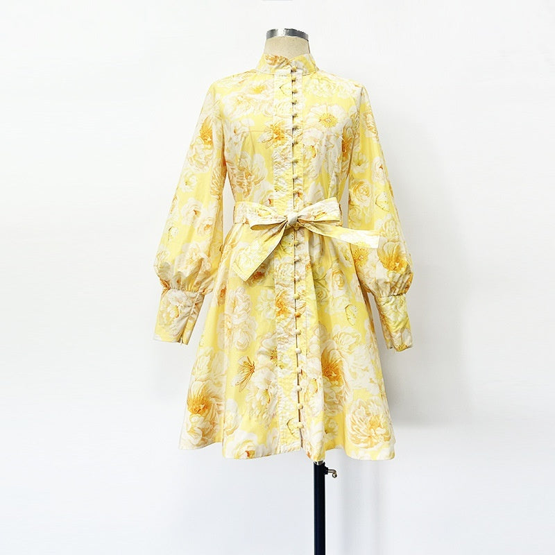 Belt Lantern Sleeve Holiday Swing Dress Lootquake LLC