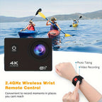 4K Ultra HD Action Camera - WiFi, 2.4GHz Wireless Wristband Remote Control, 32GB Card, Wide Angle Lens, Remote Operation - Perfect For Skiing, Mountaineering, Outdoor Sports, Gift Giving, Awaken Your Outdoor Adventure Experie Lootquake LLC