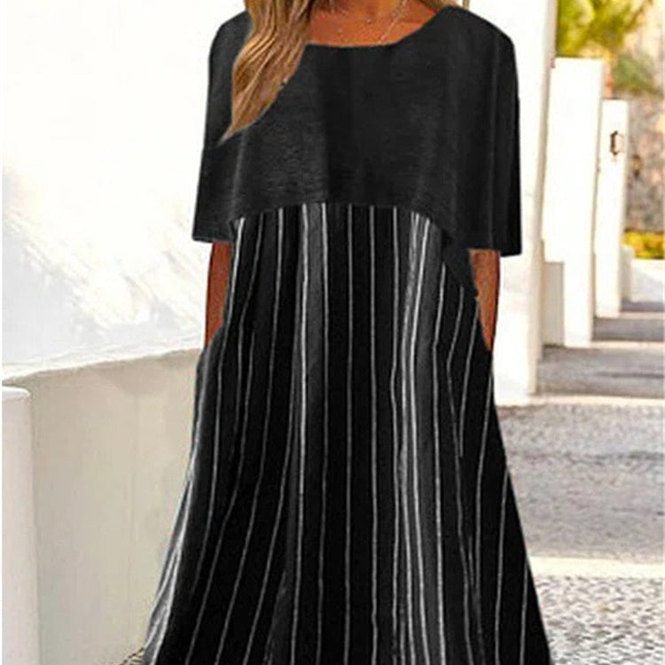 Women's Loose Round Neck Swing Dress Pi-Mart