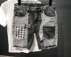 Summer Gray Denim Patchwork Plaid Hip-Hop Shorts