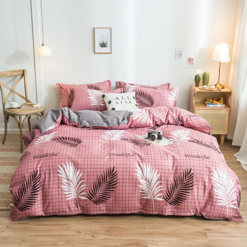 Cover Set Bed Cotton Quilt Bedsheet Bedding Duvet Fitted Pi-Mart