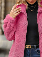 Women's Fuzzy Zip-Up Jacket with Pockets – Soft & Cozy Long Sleeve Outerwear