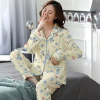 Elegant Women's Autumn And Winter Cotton-like Long Pajamas Two-piece Set Pi-Mart