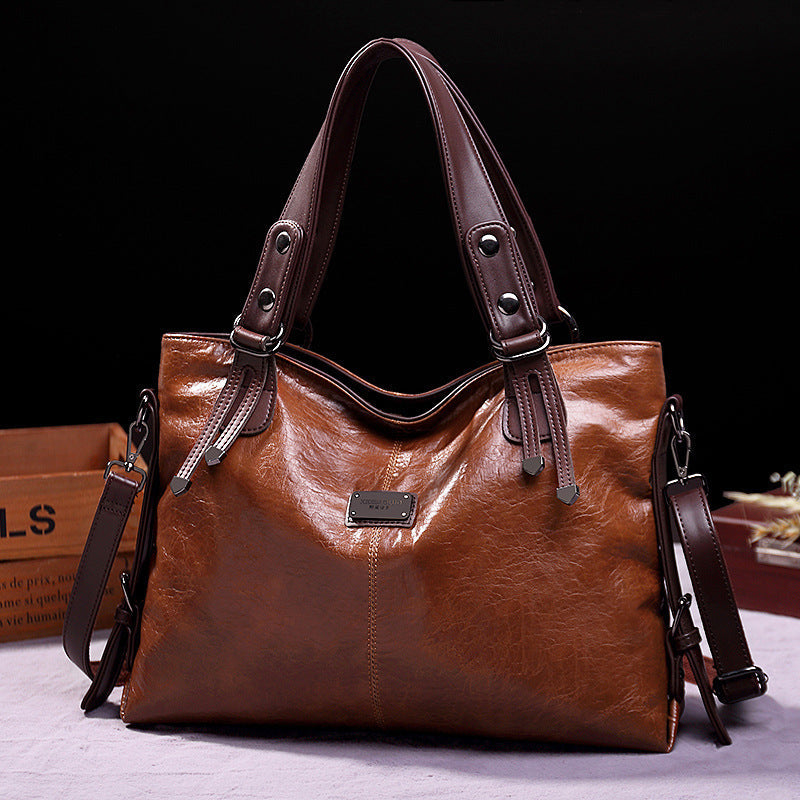 Retro Fashion Tote Casual Soft Leather Shoulder Crossbody Large Capacity Women's Bag Pi-Mart