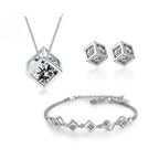 New Style Stamp Silver Color Jewelry Luxury Sets Zircon Elegant Square Cube Necklace Earrings Bracelet For Women - SJB-DIAMOND ELITES