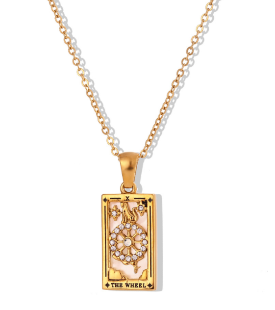 Fashion Tarot Necklace With Rhinestones Diamond Set Pendant Stainless Steel Rectangular Drip Necklace Jewelry Pi-Mart