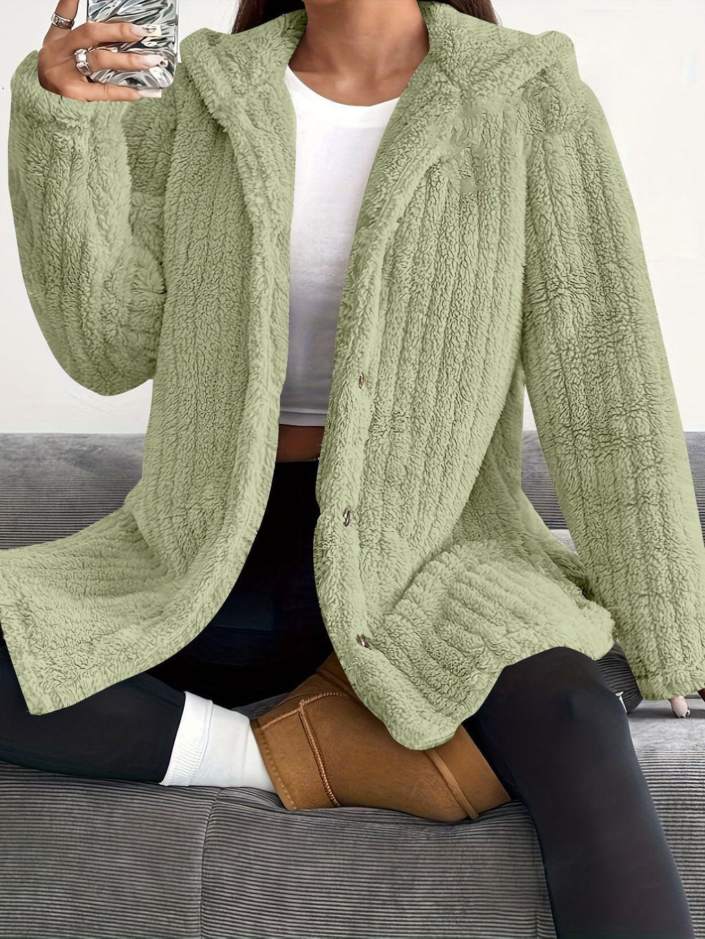Hooded Loose Plush Coat Women's Regular Sleeve Pi-Mart