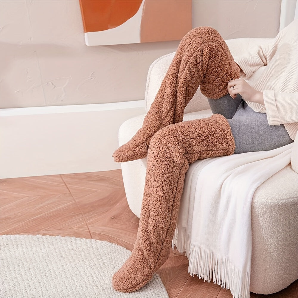 Fuzzy Thigh High Stockings, Warm Over-the-Knee Socks for Women, Solid Color Lootquake LLC