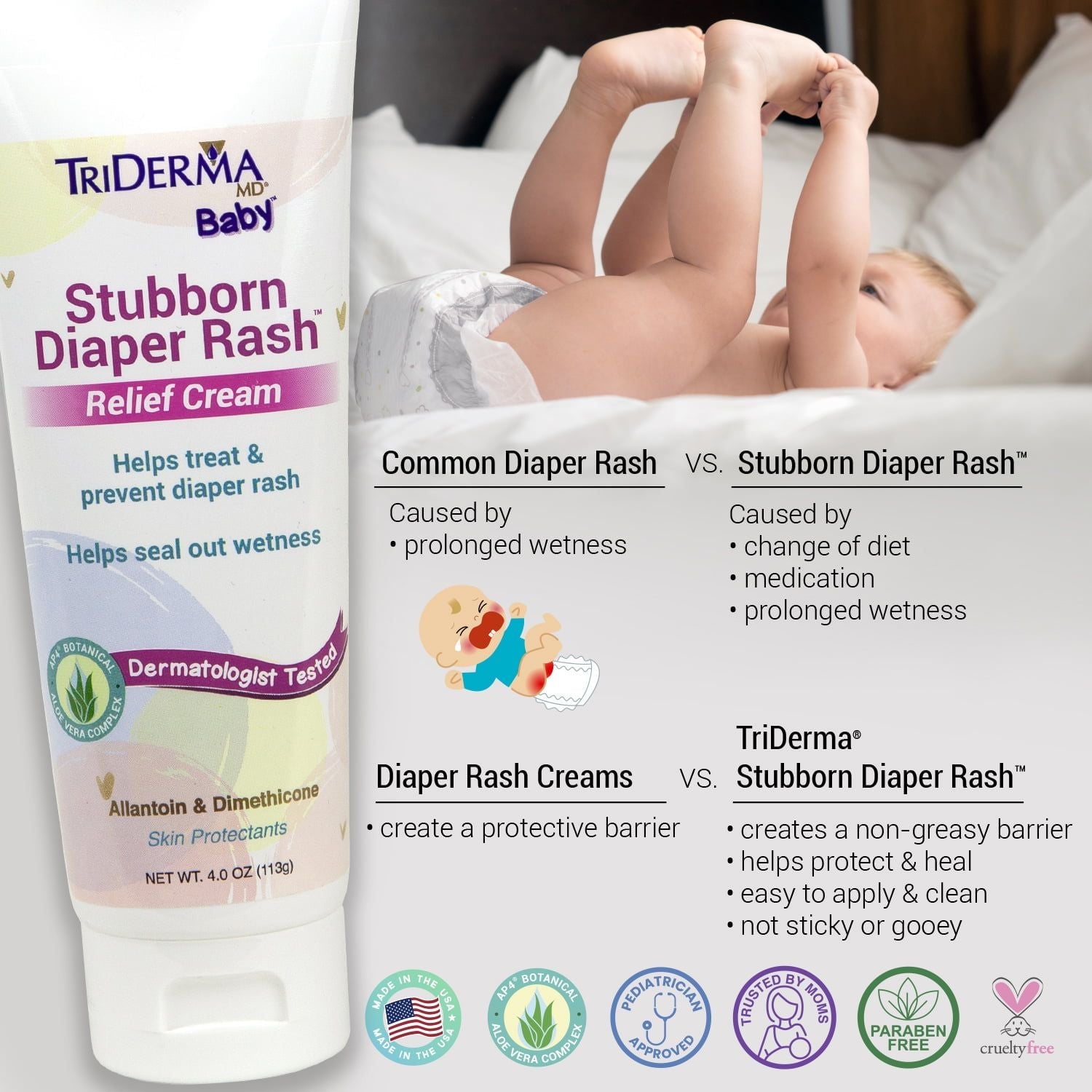 TriDerma MD Baby Stubborn Diaper Rash Healing Cream, 4.0 oz