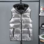 Shiny Down Cotton Vest With Hood Pi-Mart