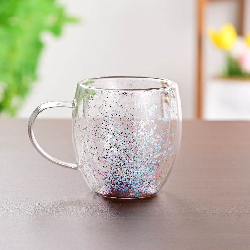 Creative Household Coffee Milk Dried Flower Quicksand Double Layer Glass Cup Pi-Mart