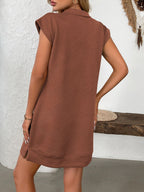 Retro Brown Half-Zip Cap Sleeve Mini Dress Classic & Vintage Design Dress For Girls