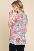 BOMBOM Floral Short Sleeve T-Shirt Lootquake LLC