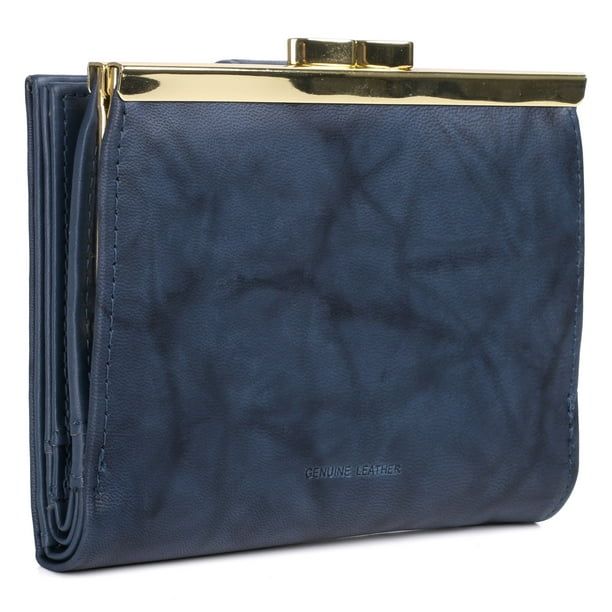 Julia Buxton Women's Heiress Double Cardex Leather, Navy