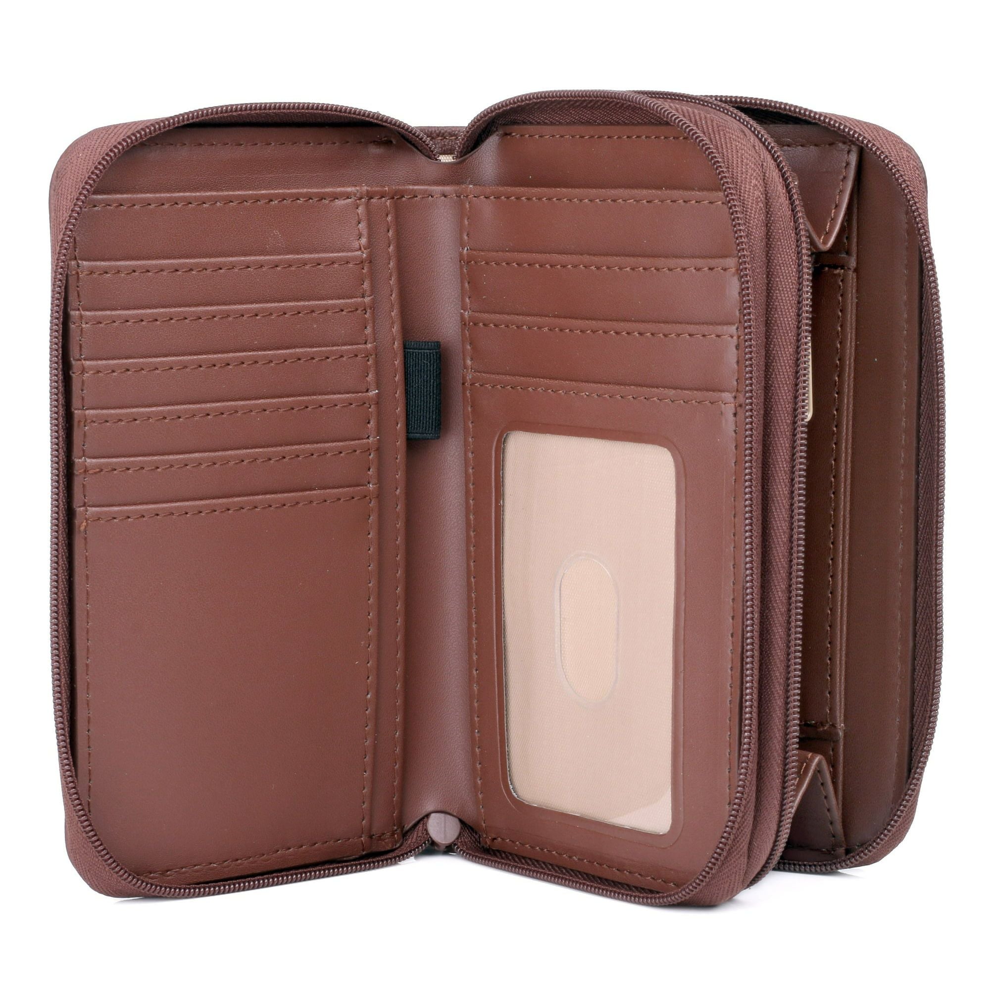 Julia Buxton Women's Heiress Double Zip Organizer Leather, Mahogany