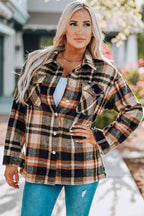 Classic Plaid Button Front Shirt Jacket with Breast Pockets Casual & Minimalist Outerwear Stevvex