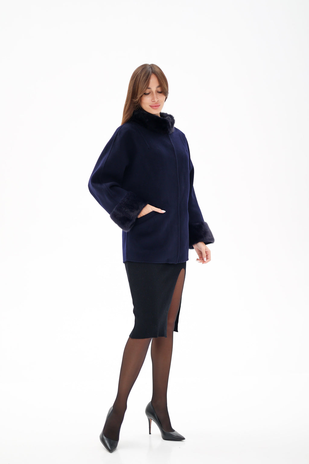 Genuine Mink Fur Virgin Wool Coat - SJB-DIAMOND ELITES